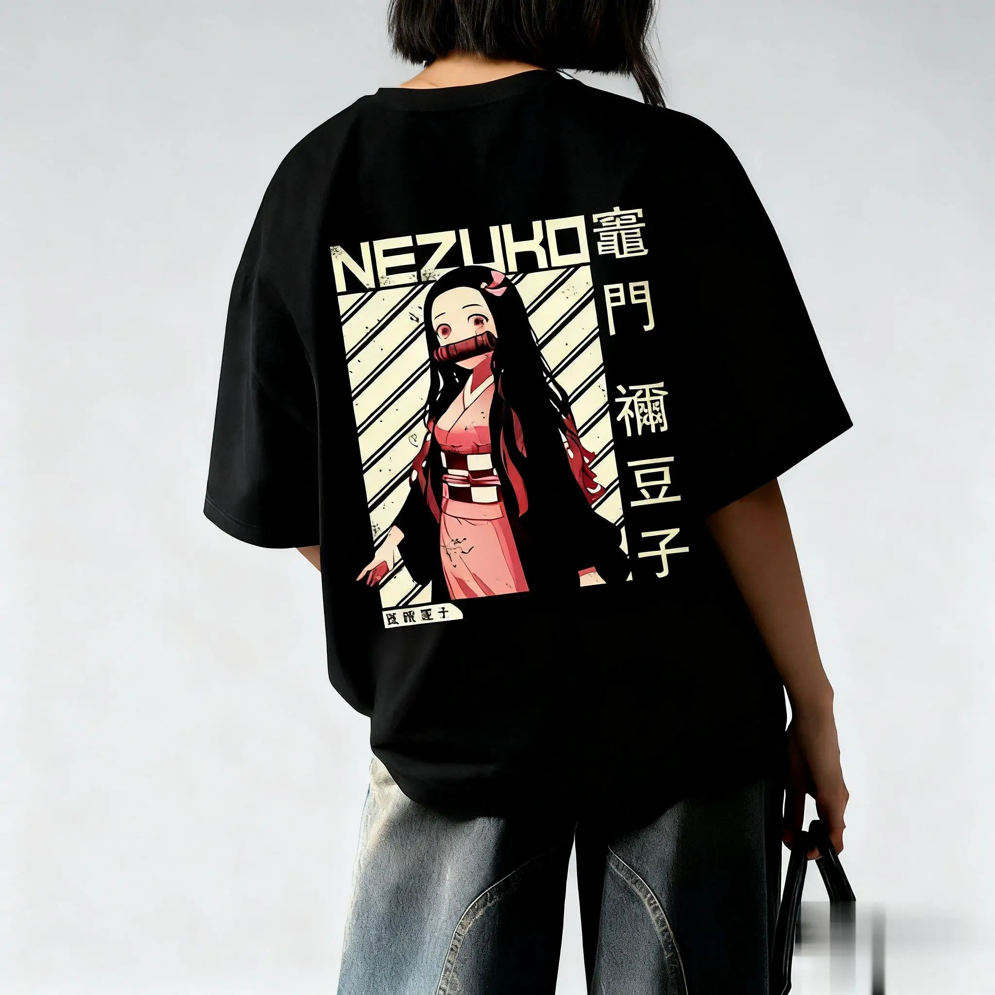 Kaos Wanita Demon Slayer Anime Nezuko Cetak Terbaru Musim Gugur/Dingin 2025, Trendi Amerika, Serbaguna, Kasual, Longgar, Atasan Orang Tua Anak