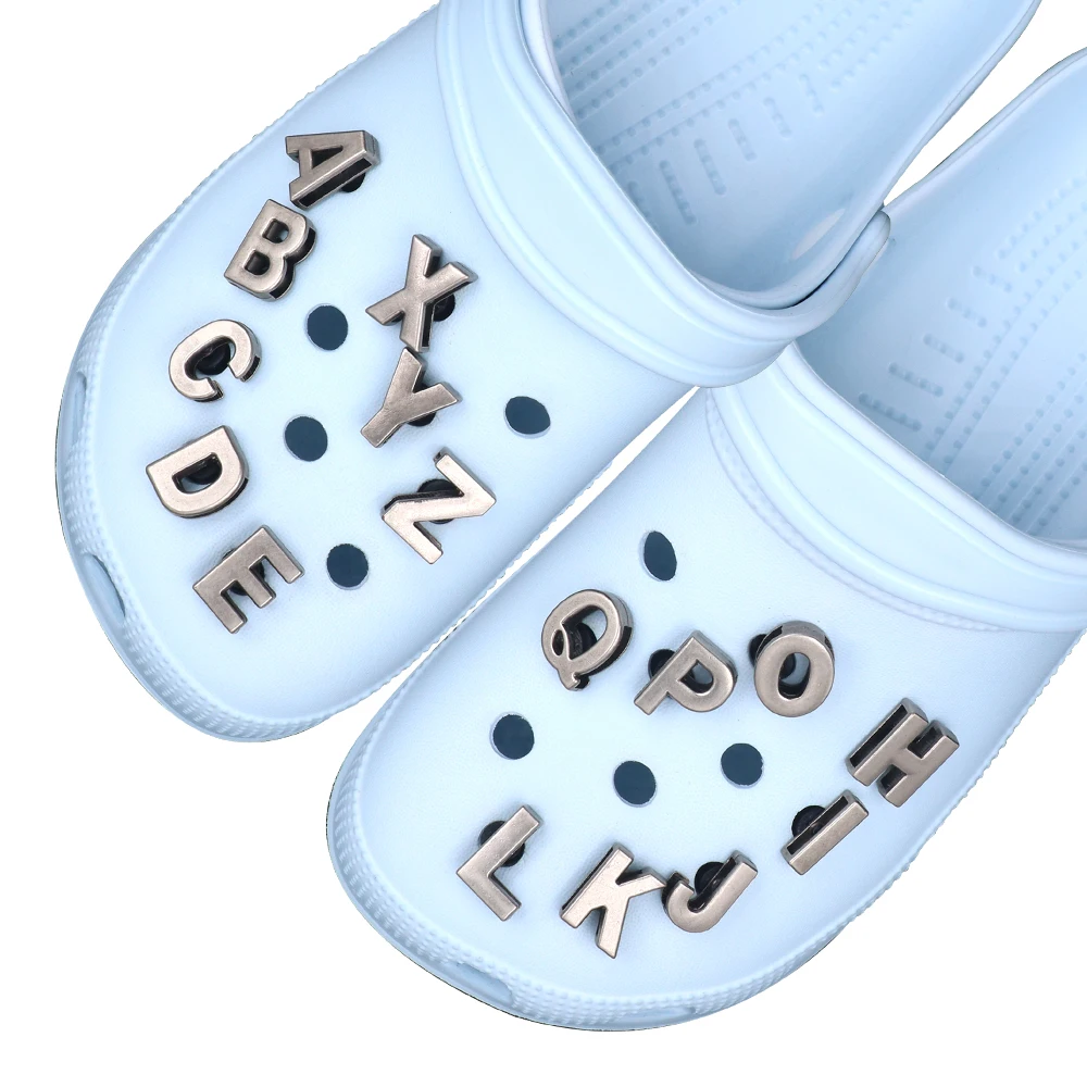 Shoe Accessories Charm Buckles 1 Set 27 Pcs Metal Hollowed-out Alphabet Джиббитц Punk Style Detachable Slipper Decorations Gift