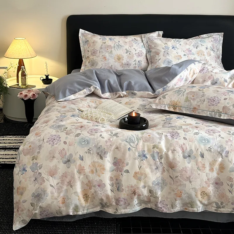 60 Xinjiang Long-staple Cotton Four-piece Set Satin Digital Printing Quilt Covers Flat/Fitted Bed Sheet Pillowcases Bedding Sets