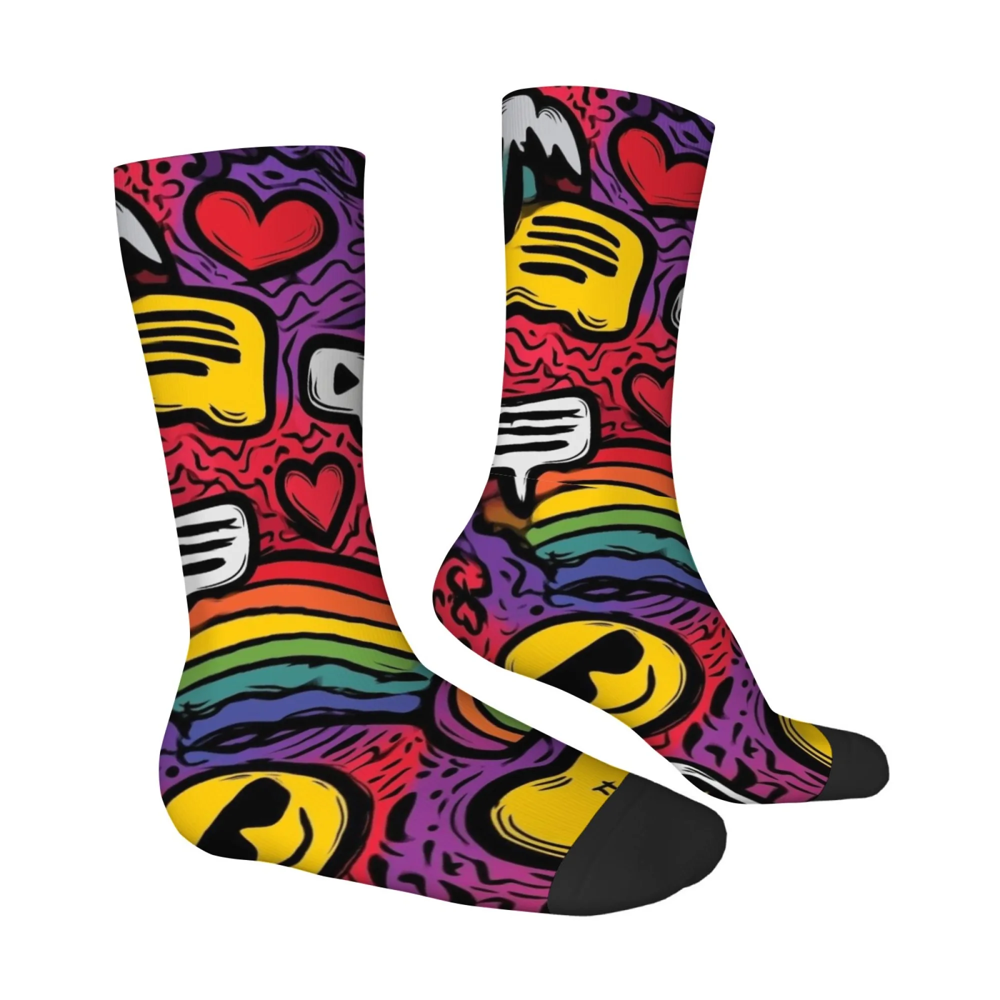 Playful and Childlike Rainbow Smile Face Bubble Mid-calf Socks with Gradient Soles and Color Blocking for A Pop Art Style Look
