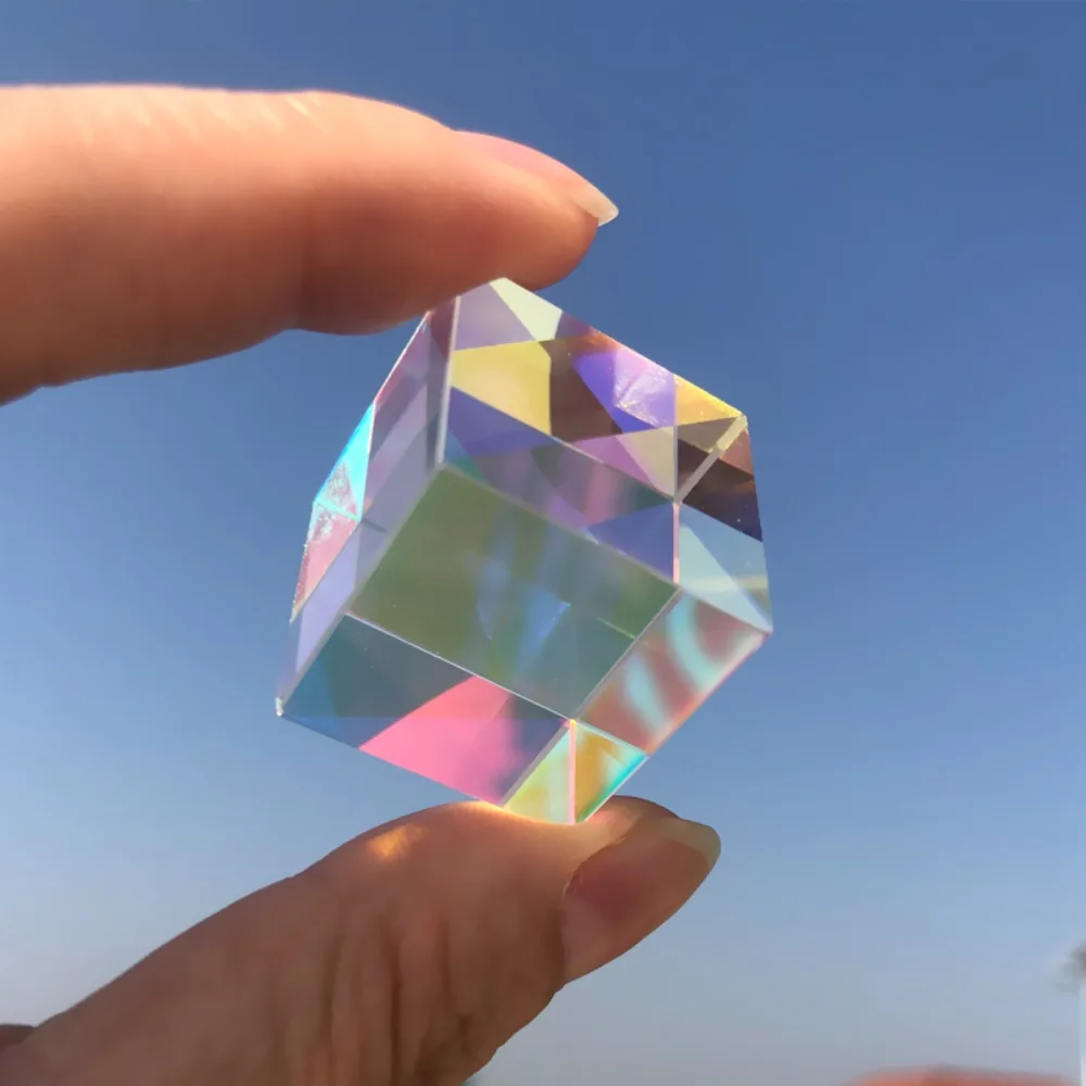 Rainbow Color Cube Prism 7-23mm Optical Glass RGB Combiner Splitter Dichroic Cube Sun Catcher Physics Educational Gift Toy