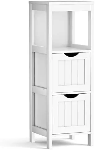 

Bathroom Floor Cabinet, Wooden Cabinet w/2 Adjustable Drawers, Narrow Floor Cabinet for Living Room Bathroom Bedroom Office (W