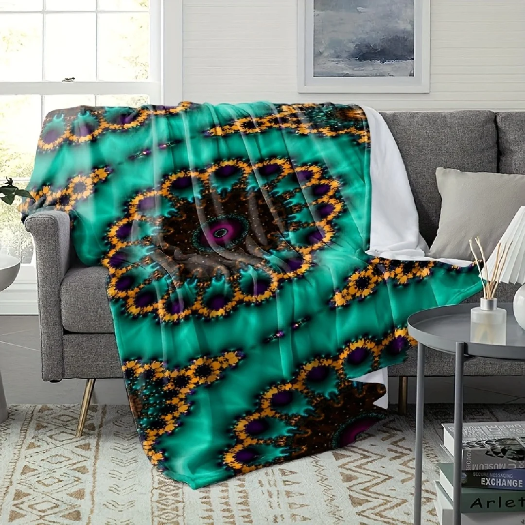 بطانية منقوشة باللون الفيروزي، ألوان مائية فنية، بطانية شاطئ ومنزل سريعة الجفاف - نسيج متين مضاد للحبوب