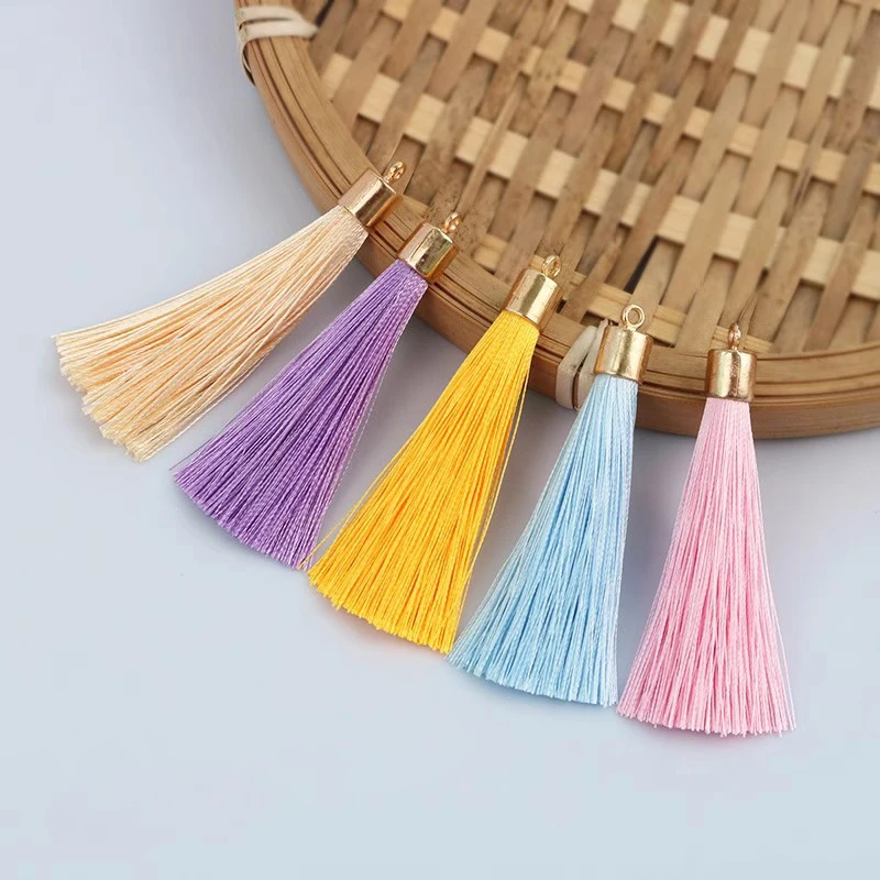 12/24Pcs Multicolor Thread Tassel Charms Golden End Cap Handmade Tassels for Jewelry Making Bookmark Phone Decor Accessories