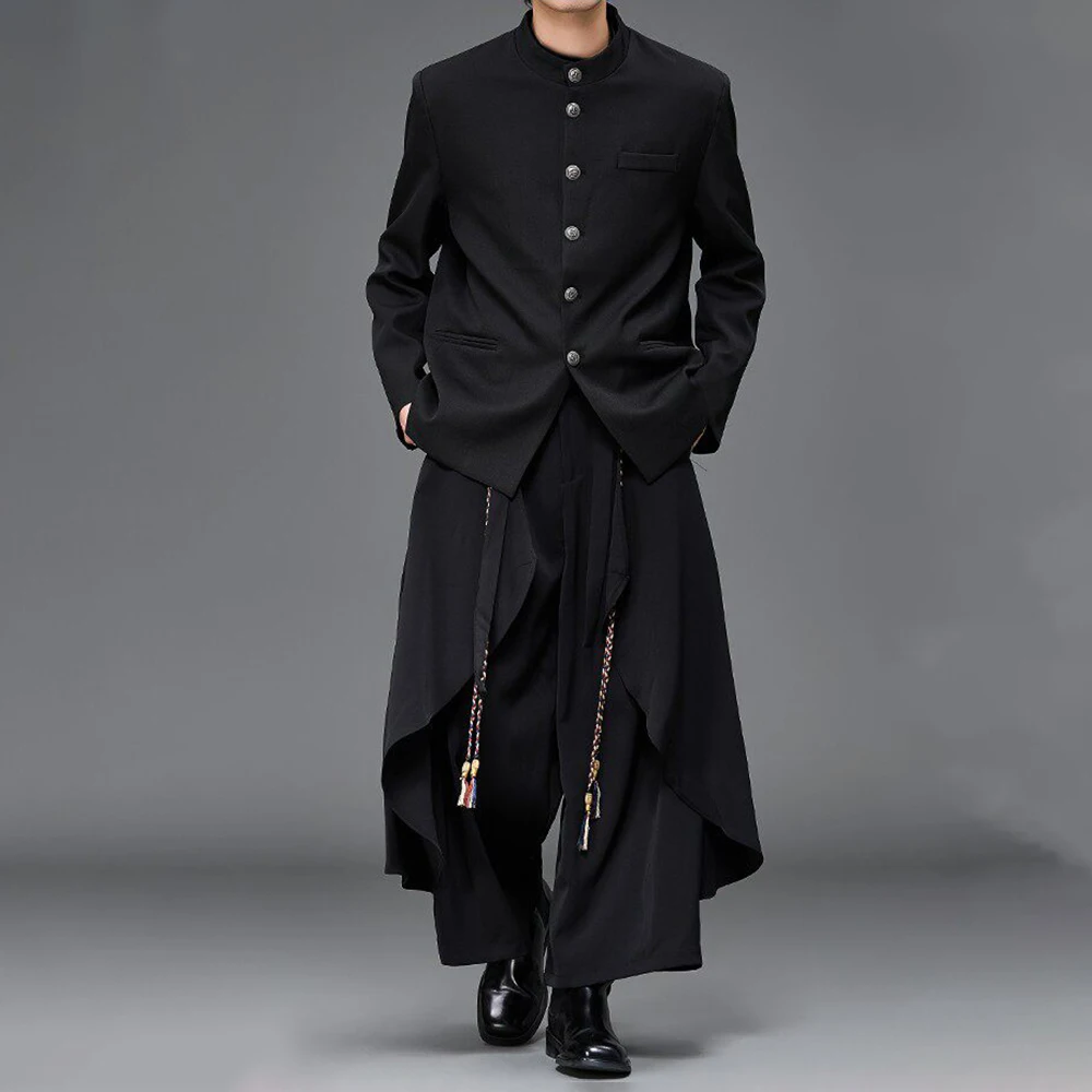 Mens layered faux two-piece Japanese dark skirt pants autumn streetwear fashion youth trend casual pants men's clothing 2026 new