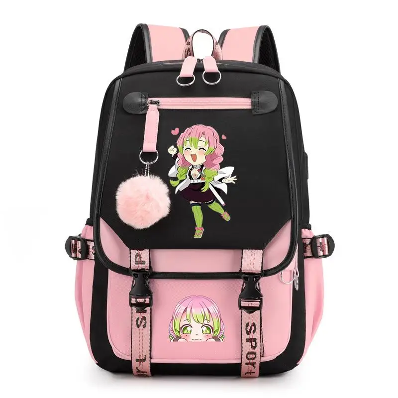 Cute Kanroji Mitsuri Backpack New Teenage Outdoor Street Anime Backpack High Quality USB Backpack Kanroji Mitsuri Backpack