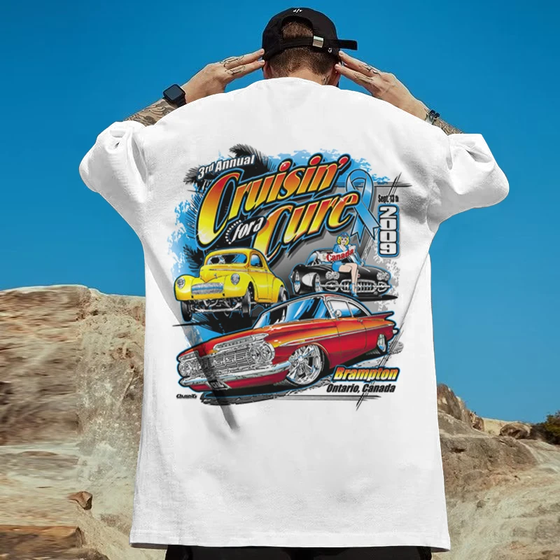 Retro T-Shirts For Men 3d American Car Print Daily Casual Short Sleeve Oversized T-Shirt Male Clothing Streetwear Harajuku Tops