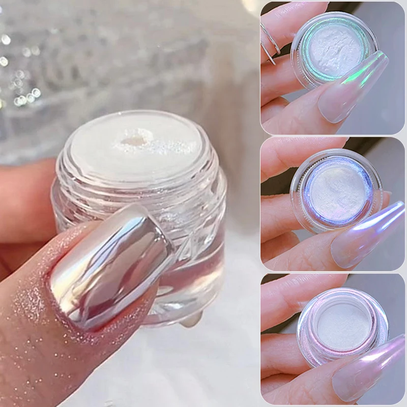 

1Box Moonlight Mirror Nail Powder Silver Fine Glitter Metallic Effect Pigment Nail Gel Polish Chrome Powder Aurora Nail Supplies