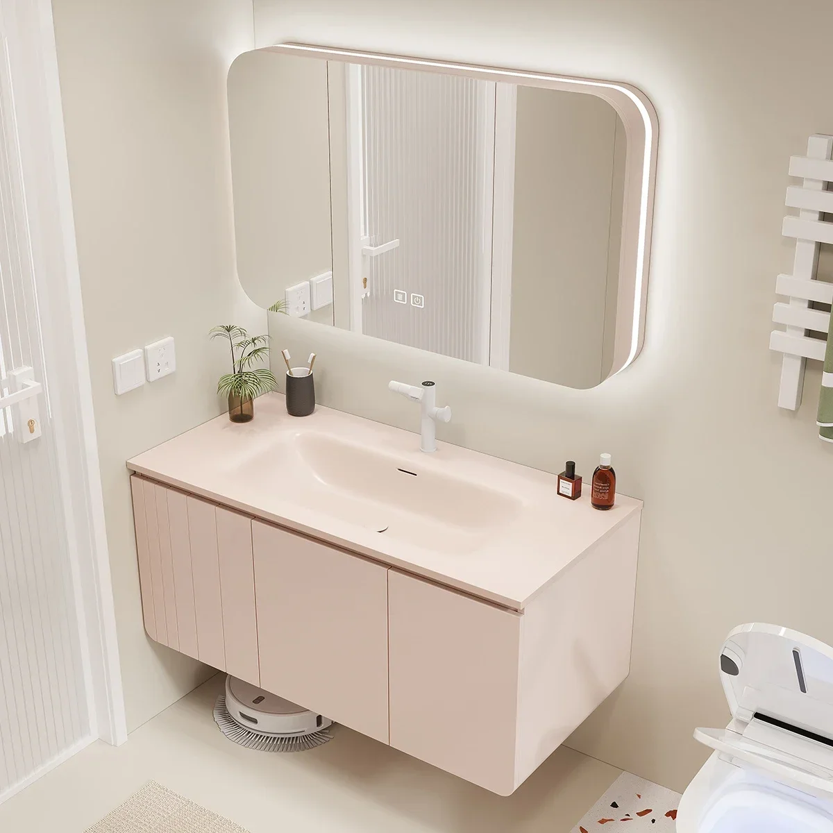 K Washstand Washbasin Cabinet Combination Cherry Pink Bathroom Cabinet Artificial Stone Whole Washbin