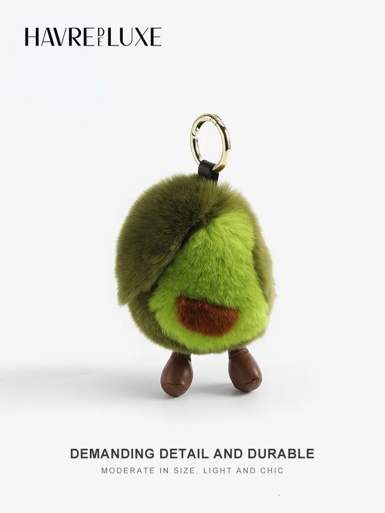 HAVREDELUXE Key buckle Rabbit hair avocado pendant cute schoolbag pendant car key chain doll bag pendant accessories