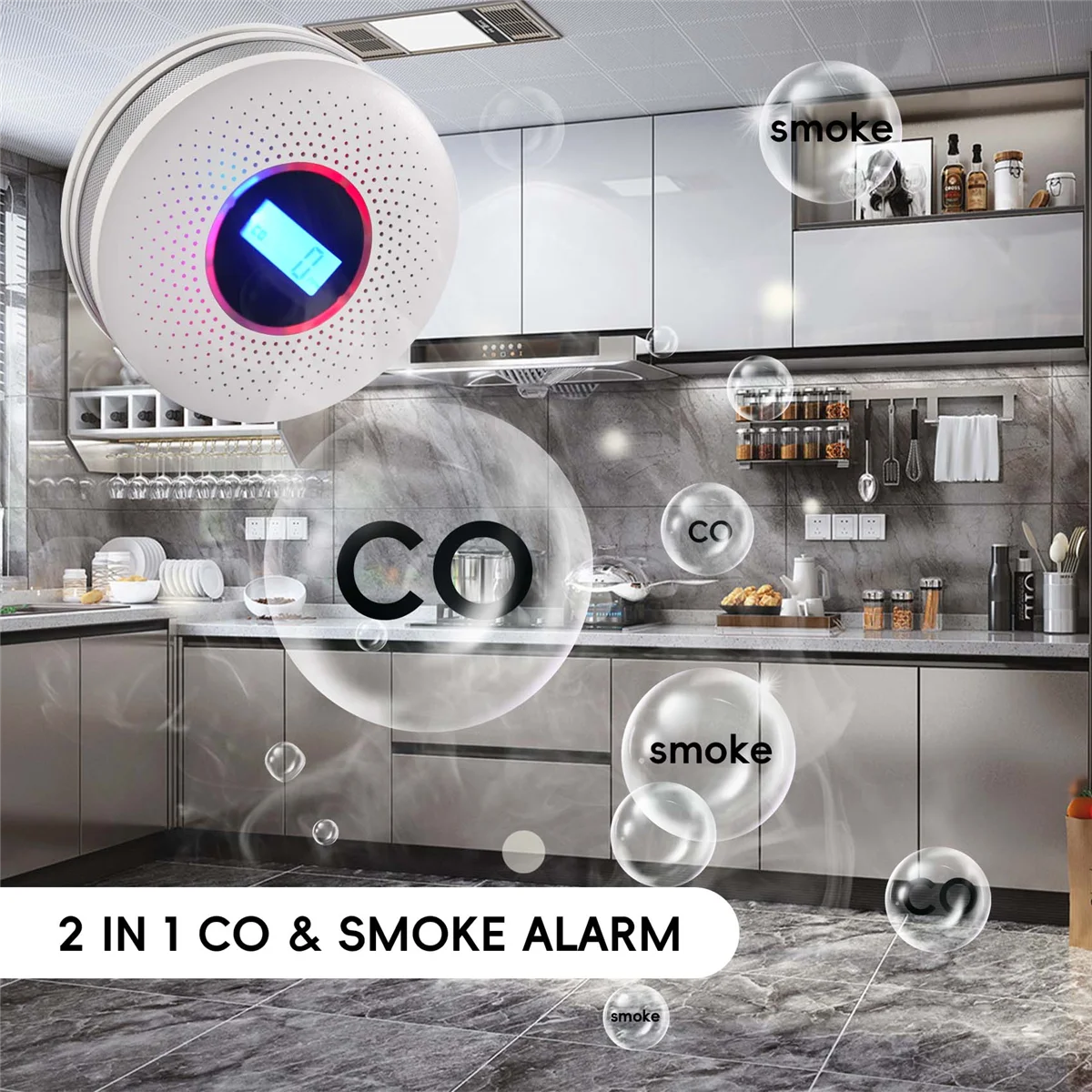Detector combinado de monóxido de carbono y humo, alarma de CO con pilas y luz LED, advertencia de sonido intermitente