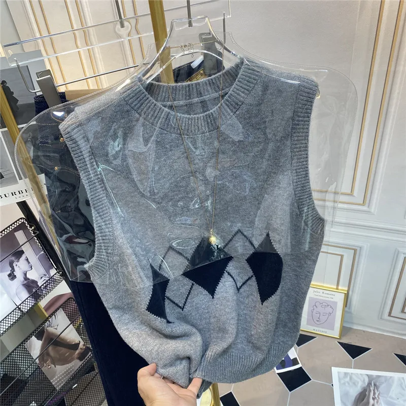 루즈 니트 스웨터 베스트 여성용 슬레 레트로 레이지 일본식 라운드 넥 베스트 가을 겨울 패션 출퇴근용 단색 스트레이트...