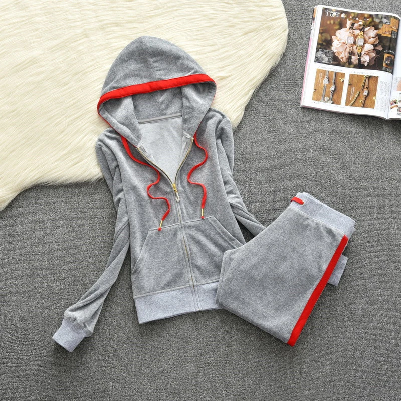 2024 Casual Women\'s Suits Fashion Brand Autumn Outdoor Velvet Women Tracksuits Hooded Collar Jogging Sportswear