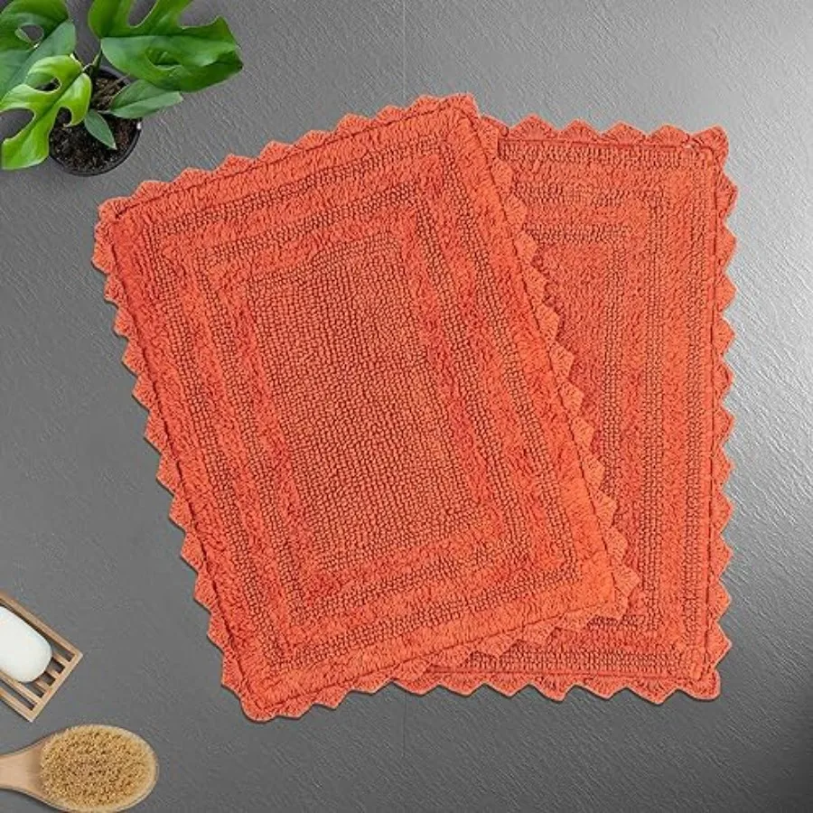 

2Pack Gorjeeus Collection Soft Reversible Bathroom Rug Cotton Bath Mat Set with Crochet Border 19" x 26