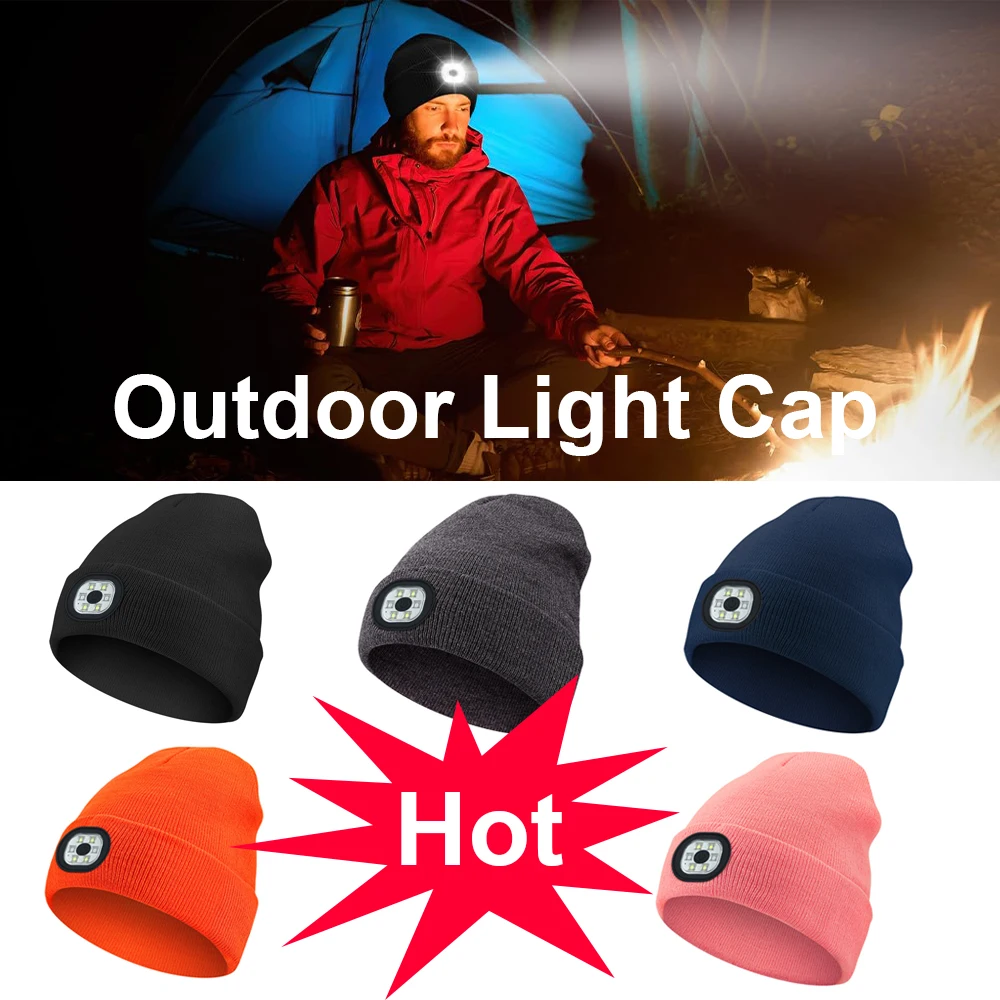 Outdoor Light Cap Camping Headlamp  LED Beanie Hat USB Rechargeable Winter Knitted Cap For Climbing Running Cycling Fishing