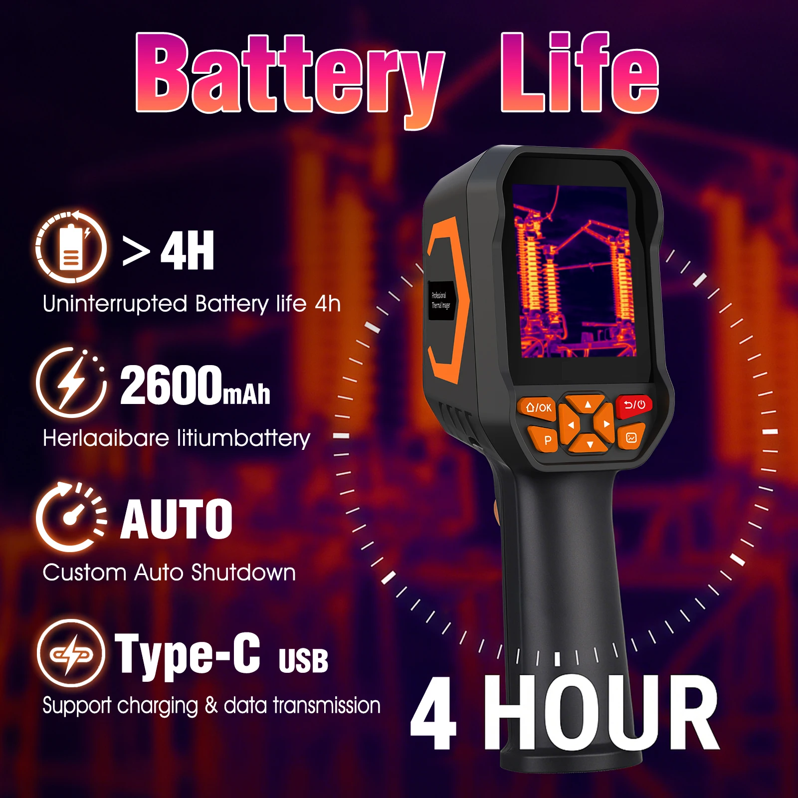 Cámara Termográfica 256x192 IR TisoView Super Res 512x384 -20-550 ° Láser C de 40m y 8GB para Mantenimiento Eléctrico Industrial HP-DP15D