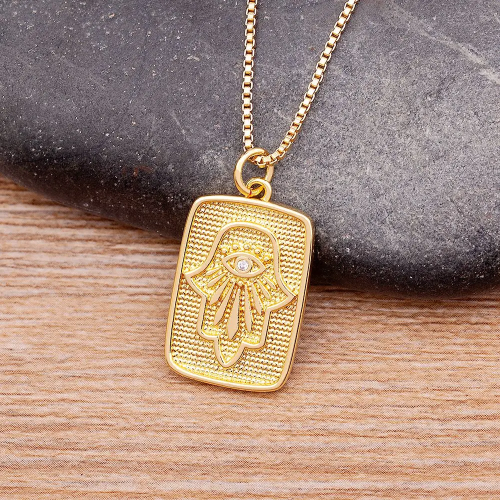 Nidin New Fashion Hamsa Hand Pendant Necklace for Women Men Lucky Palm Fatima Amulet Vintage Jewelry Party Gift  Accessories