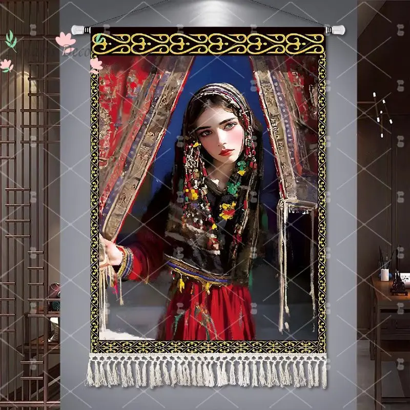 Western Region style cotton-linen tapestry, Xinjiang girl figure paintings, living rooms, hotels, and homestays