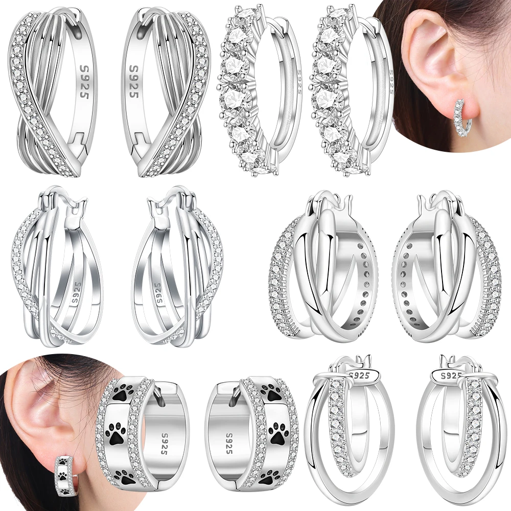 925 Sterling Silver Black Paw Print Women's Hoops Earrings Fit Earrings Women Drop Earring For Anniversary Wedding Jewelry Gifts