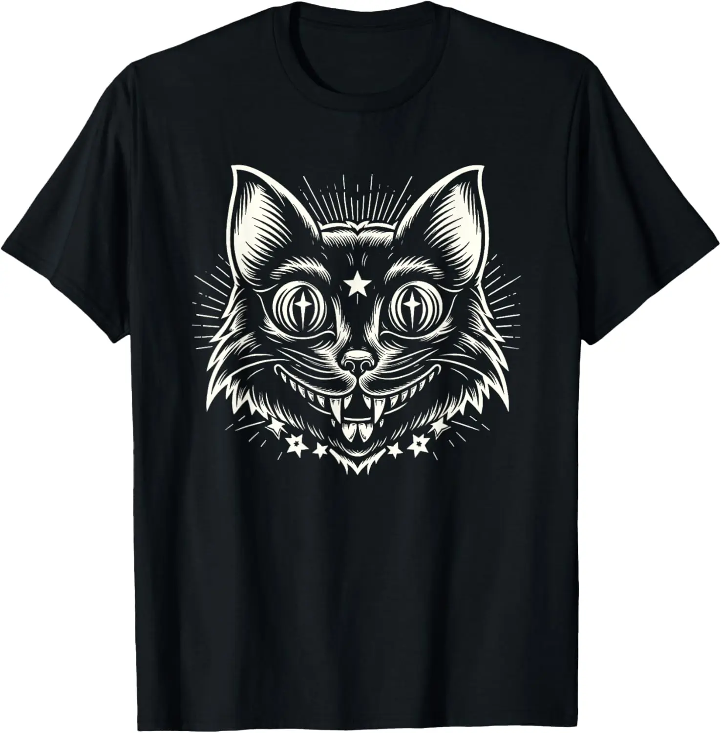 Weirdcore Cat Trippy Gothic Black Cat T-Shirt