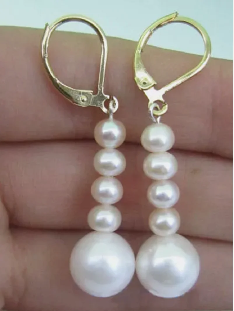 AAA 7-10mm WHITE south sea PEARLS EARRING 14K GOLD clasp