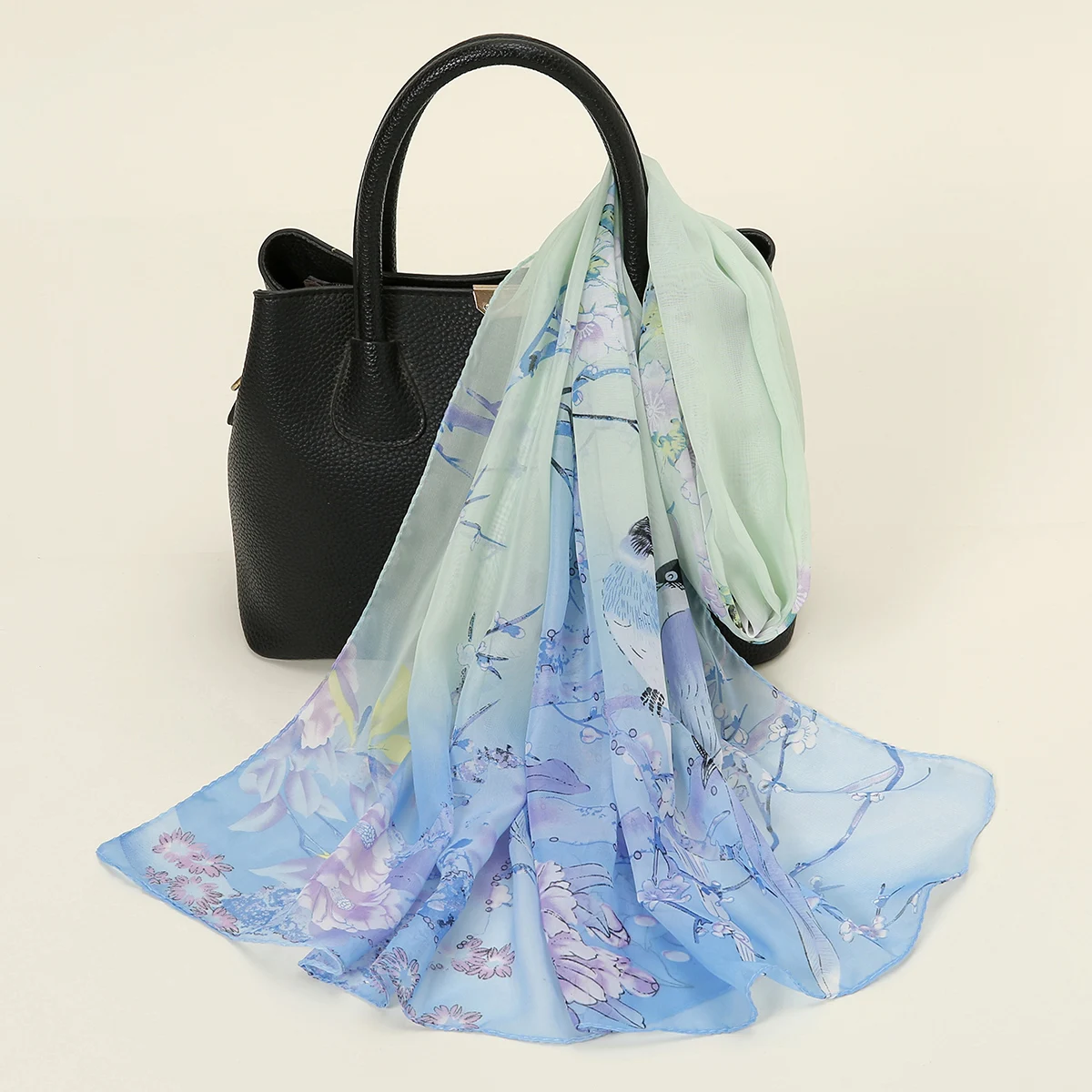 150*50cm New Floral Printed Scarf Women Long Shawl Spring Thin Light Georgette Hijab Magpie Pareos Beach Sun Protection Shawl