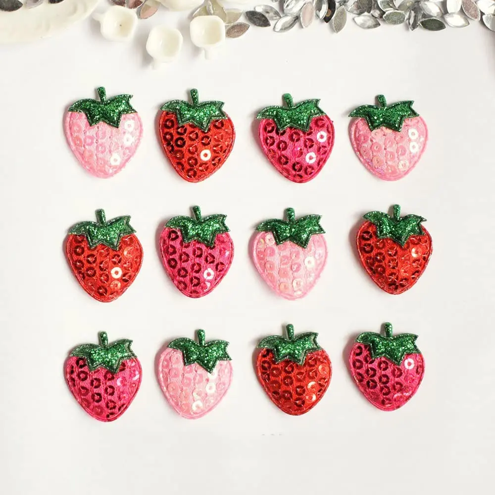 20Pcs Sequined Strawberry Patch Sewing Appliqued Sew on Clothes Motif Badge Repair