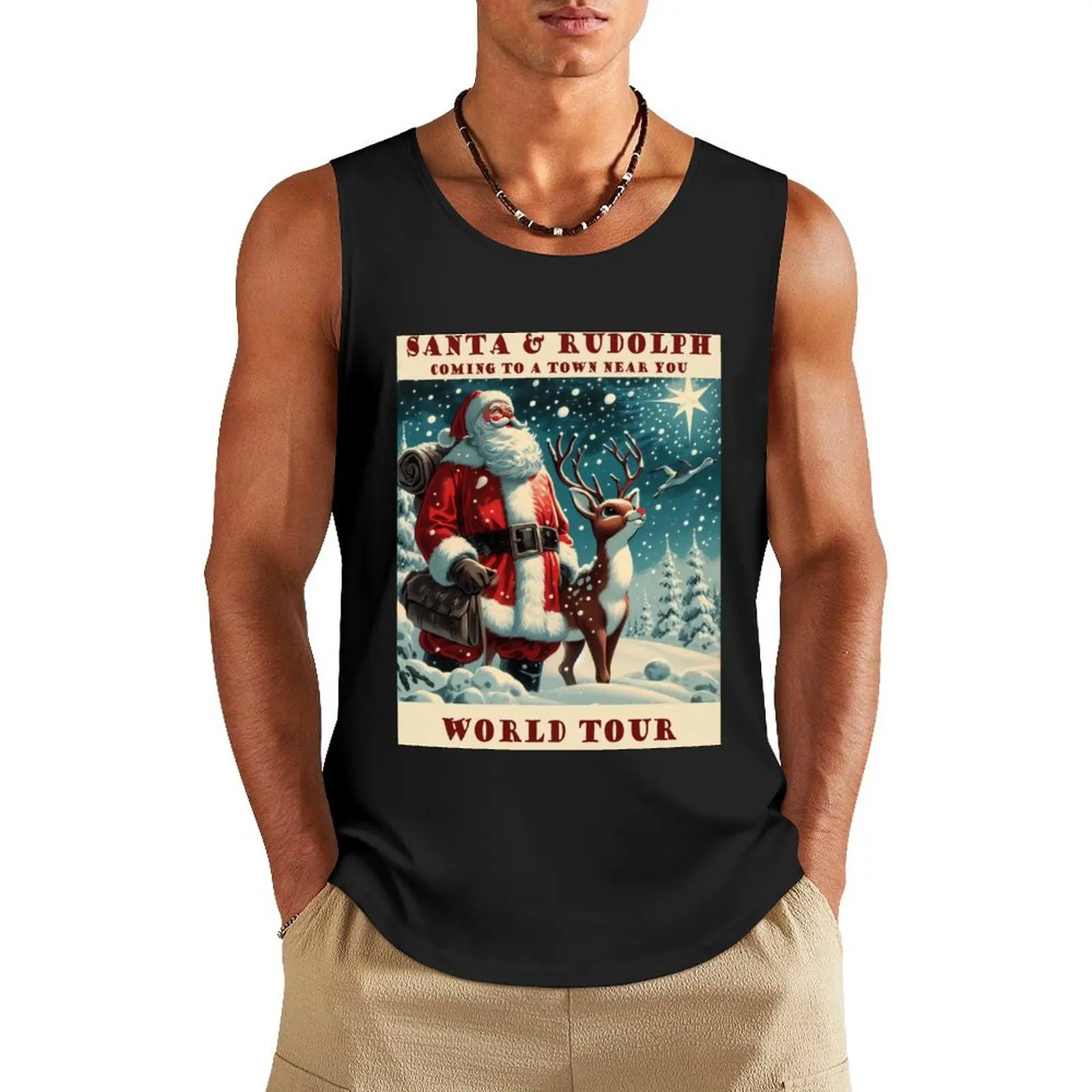 

Santa and Rudolph on tour Tank Top vest for men sexy clothes men singlet for men gym