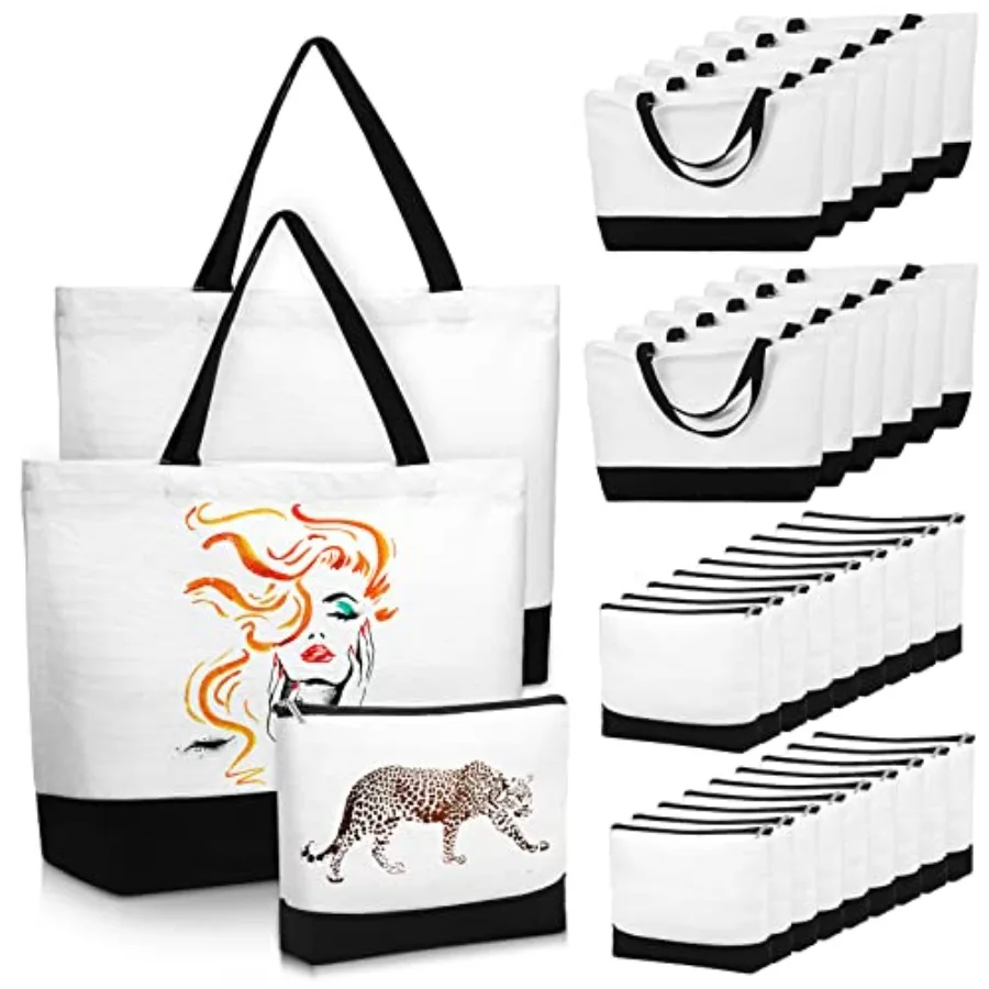 

Buryeah 40 Pcs Blank Canvas Tote Bags Bulk and Makeup Bag Large Cotton Zipper Reusable Grocery Shopping Cloth Blank DIY Craft C