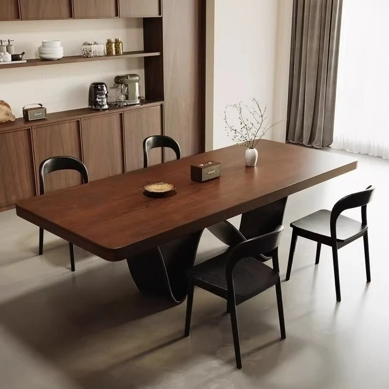 French Retro Style Art Design Ash Wood Dining Table Chair Set Multi-person Eating Table W-shaped Desk Stand Large Board Table