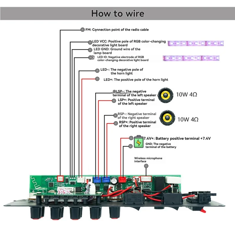BNVN-لوحة مضخم الصوت 7.4 فولت بطارية 2.0 قناة لمضخم الصوت وميكروفون أمبير وحدة للمشروعات المنزلية ذاتية الصنع