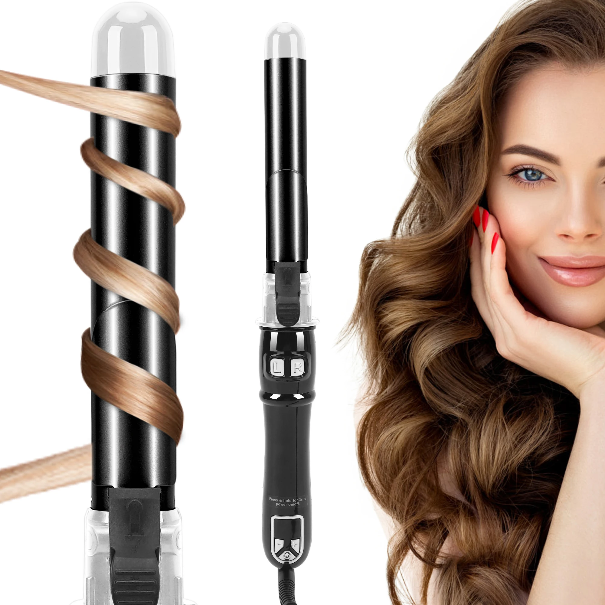 28mm Automatic Curling Iron Wand LCD Display Adjustable Rotating Auto Hair Styling Curler