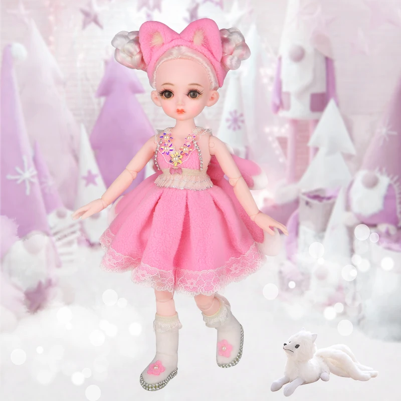 1/6 Pink Fox Girl Doll 32cm Height Doll Full Set 24 Joint Body Movable Pink Skin Lovely Girl\'s Birthday Gift Toys for Children