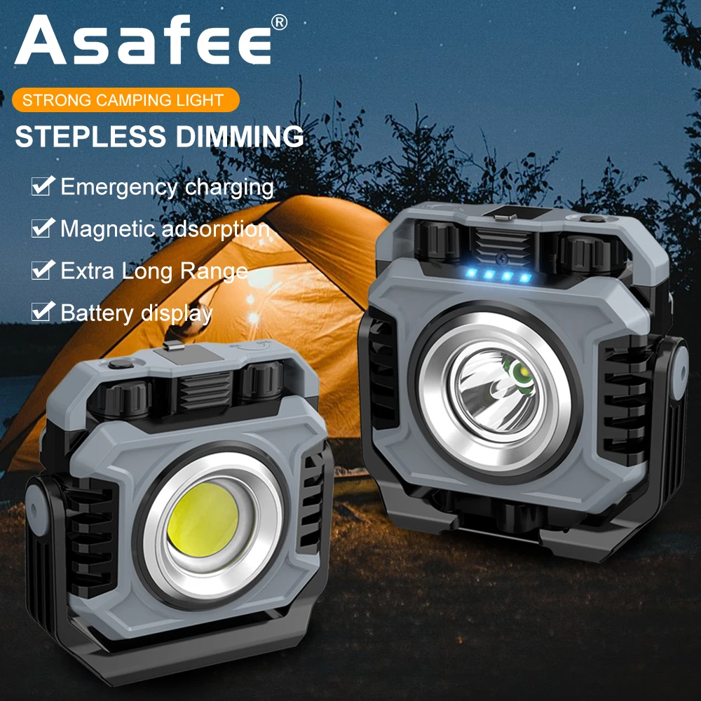 Asafee COB LED Flashlight Outdoor Camping Light 1500LM Torch Waterproof Lamp Rechargeable Lantern Rechargeable Work Light Output