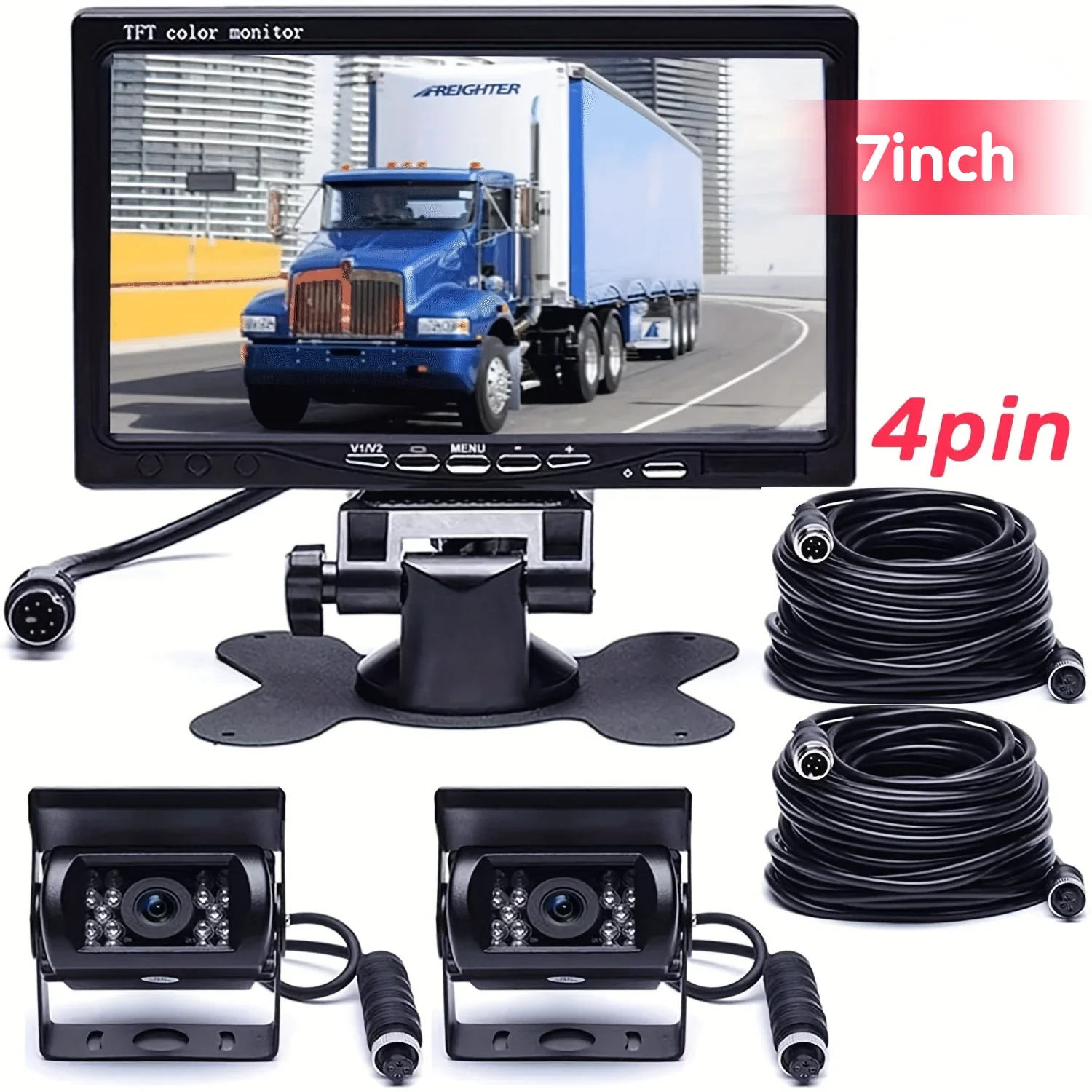 

7 Inch Car Rear View Monitor With Two Heavy Duty CCD Color Rear View Parking Reversing Backup Camera With 10m 4pin Cable