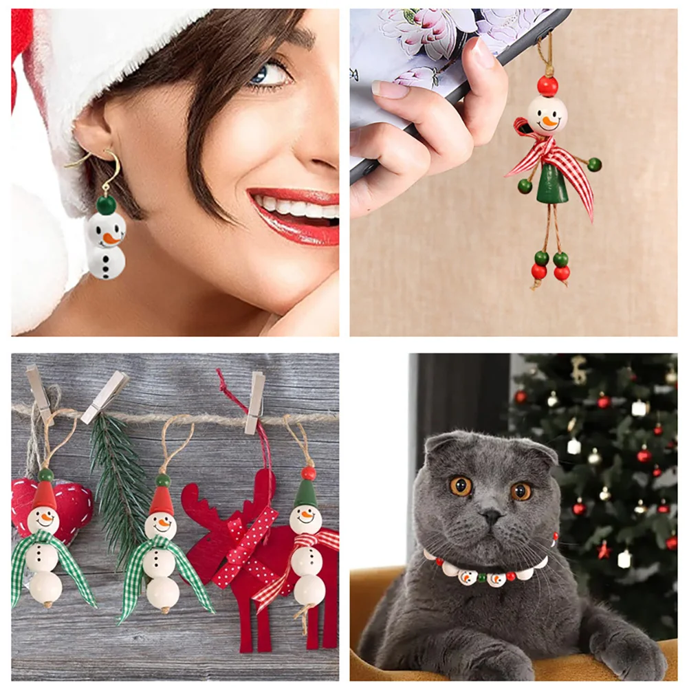 

1Set Christmas Wooden Beads Snowman Theme DIY Pendant Craft Decoration Wood Beads Loose Bead DIY Garland Wood Bead