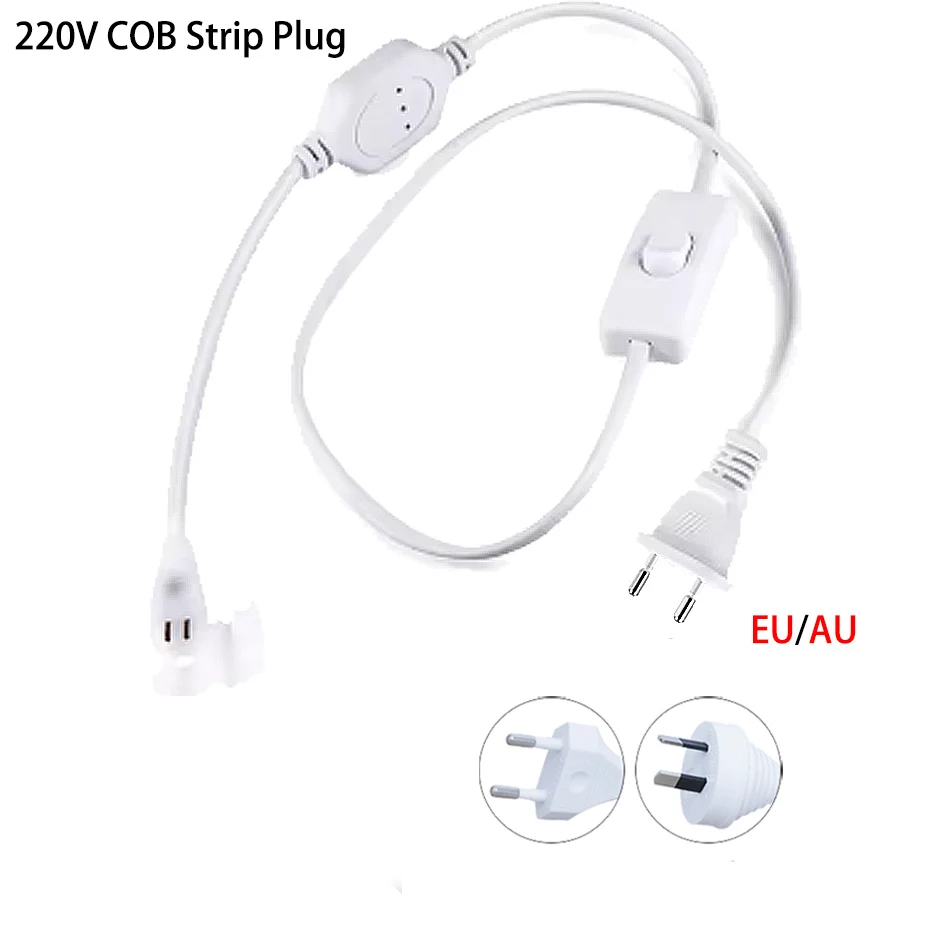 

Светодиодная лента COB 220 В, вилка питания EU AU, кнопка включения/выключения для 288 светодиодов/м, ширина 10 мм, без провода, лента COB, лента