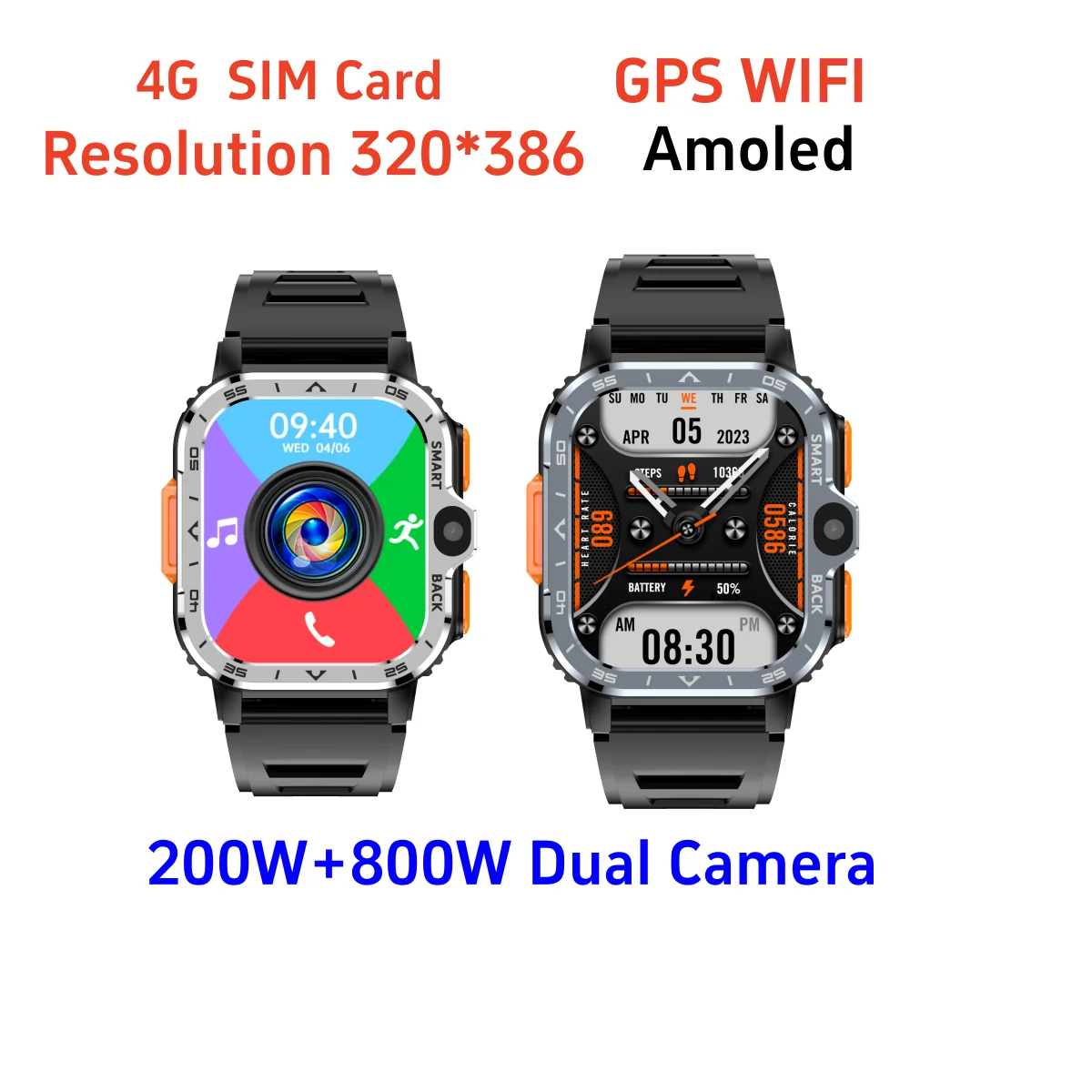 PGD SmartWatch 4G LTE GPS Wifi SIM Card NFC Dual Camera Rugged 16/64G ROM Storage Google Play Heart Rate Android Smart Watch Men