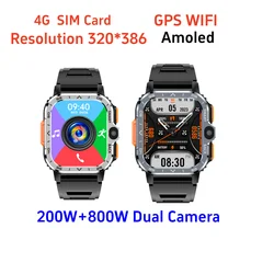 PGD SmartWatch 4G LTE GPS Wifi SIM Card NFC Dual Camera Rugged 16/64G ROM Storage Google Play Heart Rate Android Smart Watch Men