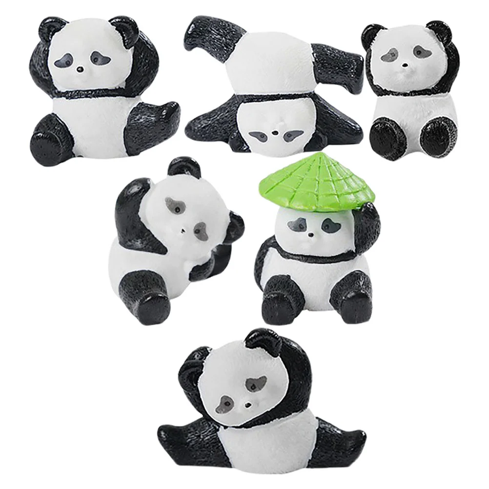 

6 Pcs Mini Panda Statue Toys Figurine Party Supplies Large Animal Figurines Resin Cake Decorations Shape