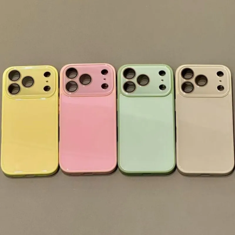 Funda de lujo con protección de cámara de vidrio templado en colores candy para iPhone 17 16 15 14 13 12 Pro Max, a prueba de golpes con borde y cubierta trasera dura 6
