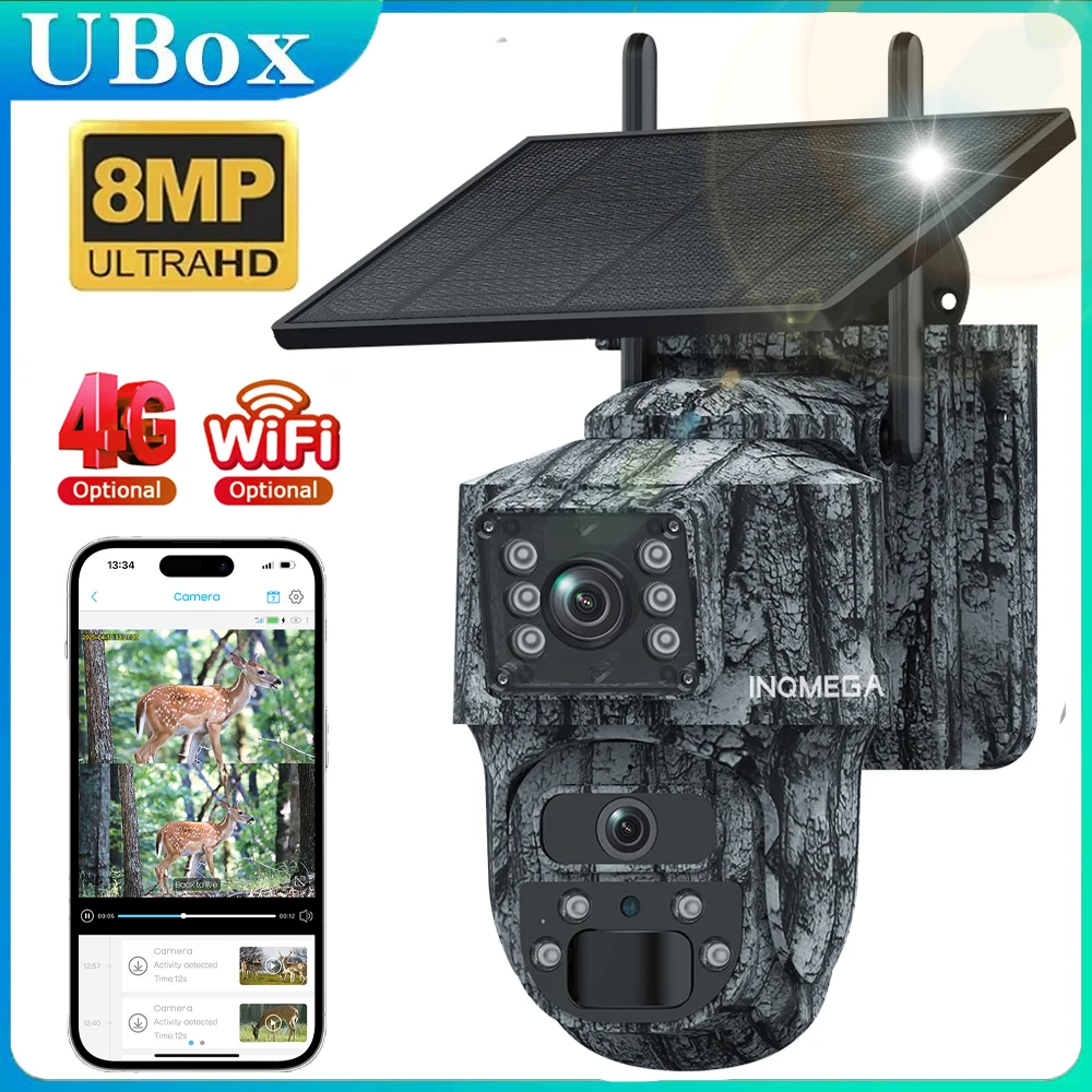 

INQMEGA 4K 8MP Solar Camera 4G/WiFi Dual Lens Recording Humanoid Tracking Camouflage Color Hunting Outdoor Surveillance CCTV ﻿