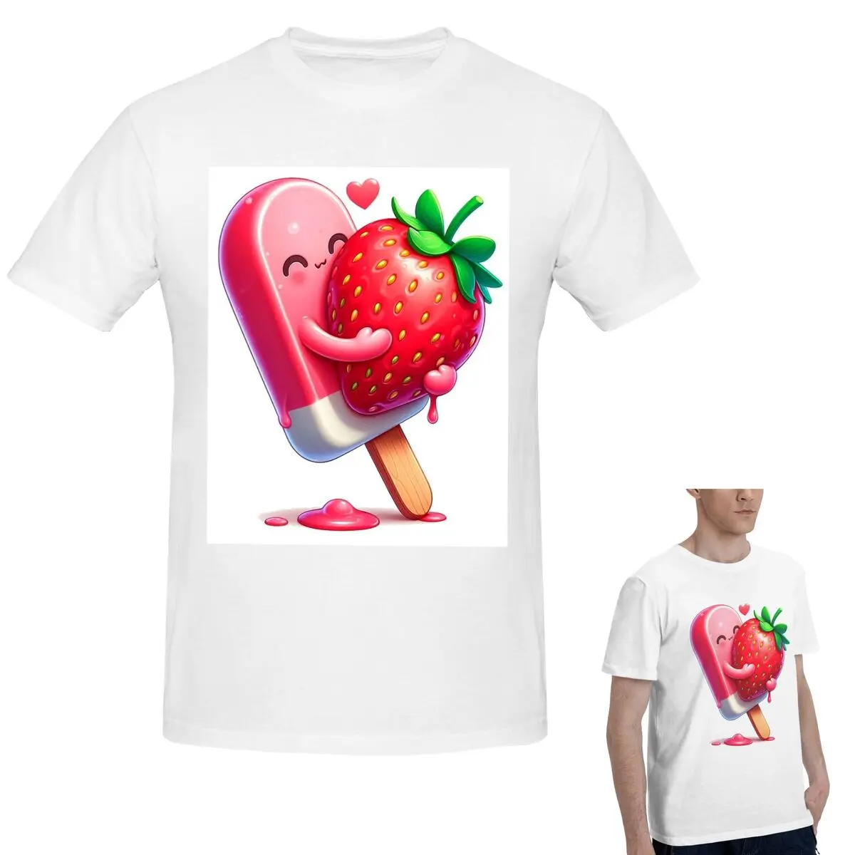 

Футболка из 100% хлопка с клубничным мороженым и десертом 2, мужская классическая футболка большого размера, мужские летние рубашки с круглым вырезом, топы, S-6XL