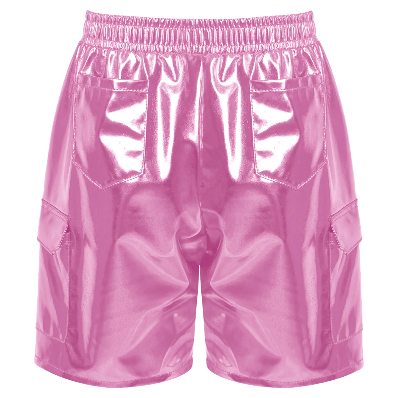 Boys Girls Jazz Modern Dance Shorts Stage Performance Costume Hip-Hop Dancewear Elastic Waistband Metallic Shiny Cargo Shorts