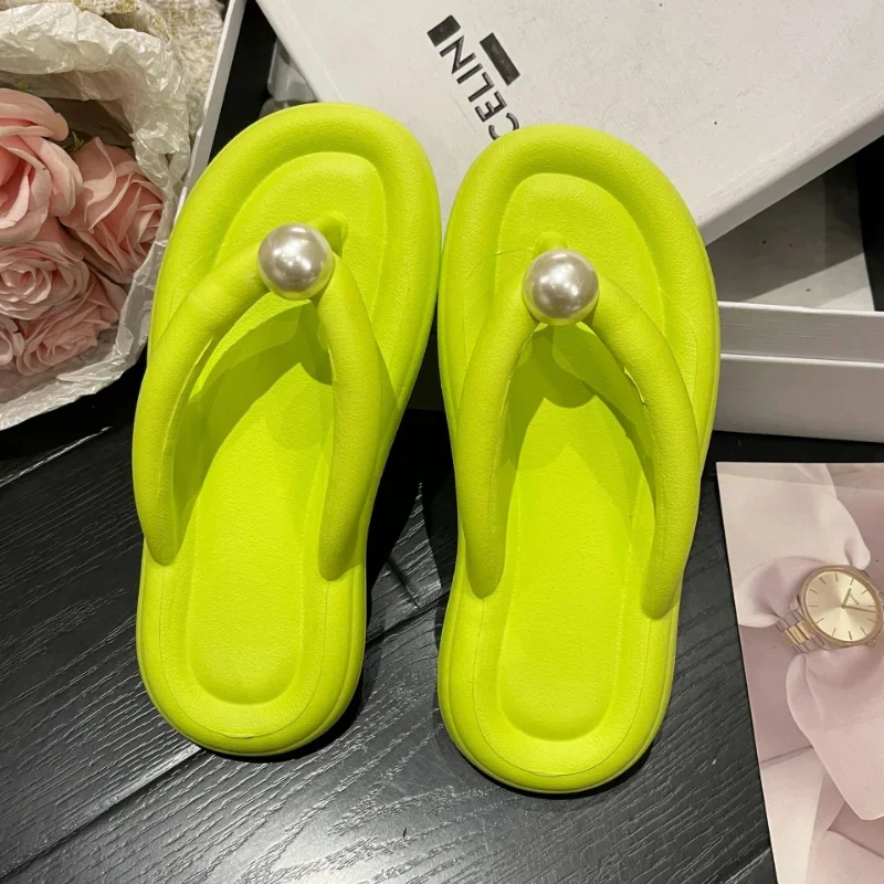 Women Flip Flops Summer 2024 Shoes for Female Comfortable Soft Sole  Beach Flat Bottom Outside Non-slip EVA Pearl Woman Slipper