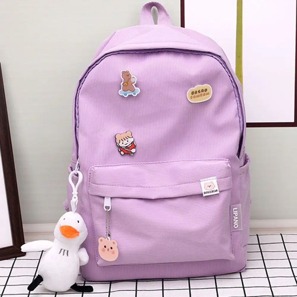 Sac à dos étanche pour étudiants, sac d'école de loisirs simple avec pendentif de dessin animé, multi-poches, tout match, mode, double initié