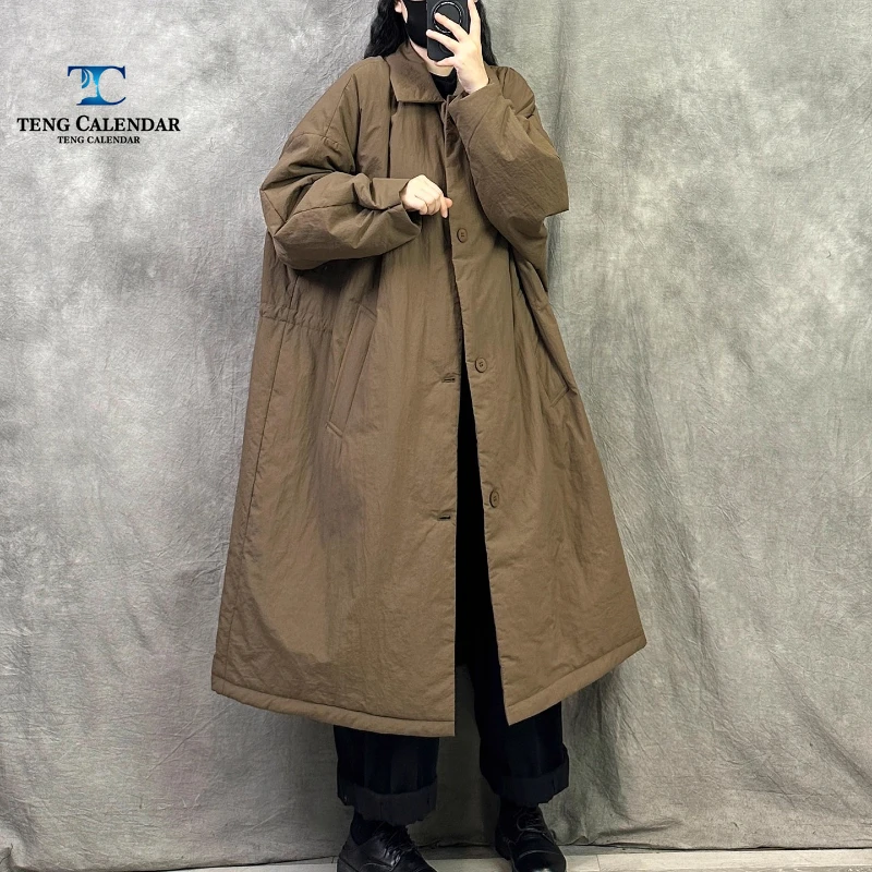 

Оригинальная хлопковая куртка в стиле ретро, длинная теплая и свободная легкая куртка больших размеров, новая женская осенне-зимняя коллекция.