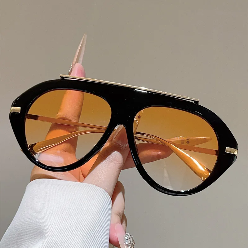 Vintage Übergroße Ovale Legierungssonnenbrille für Damen Neue Mode Farbverlauf Elegante Sonnenbrillen Sexy Outdoor Orange Schattierungen