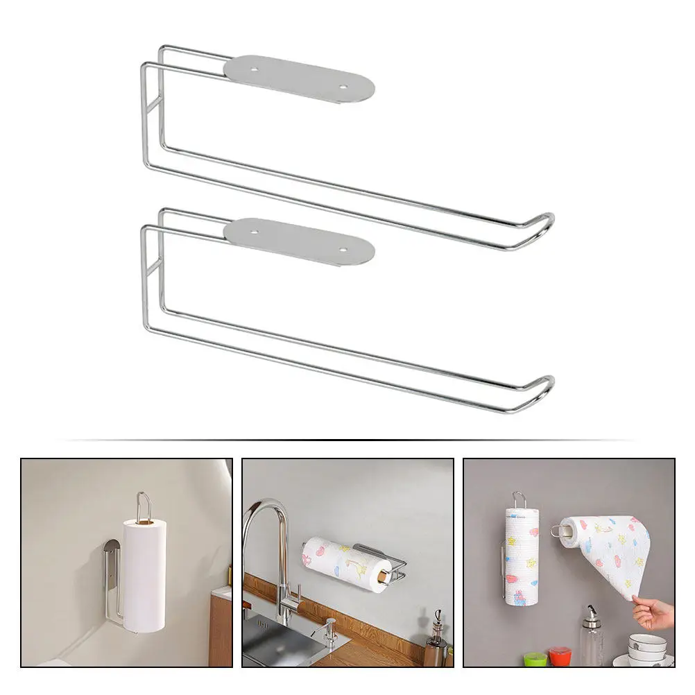 

2Pcs Stainless Steel Kitchen Paper Towel Holder Wall Mount Roll Rack Under Cabinet Bathroom Paper Tissue Holder Storage Rack