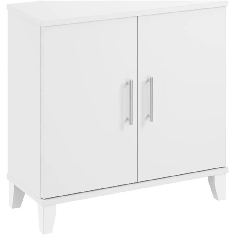 خزانة تخزين صغيرة من سومرست مع أبواب وأرفف باللون الأبيض، منظم ببابين للمكتب المنزلي وغرفة المعيشة والمطبخ